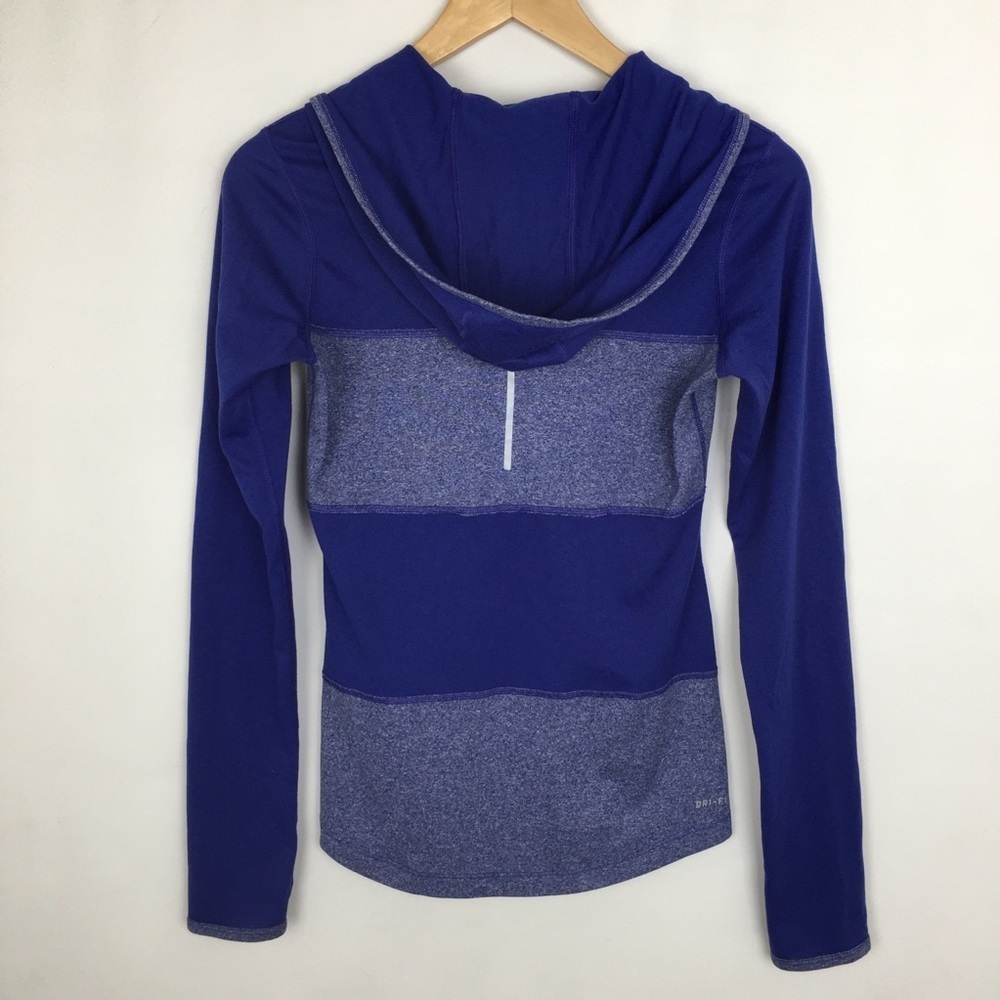 Nike Running Lightweight Hooded Shirt Long Sleeve Blue Strip Women’s Size Small - Picture 9 of 13